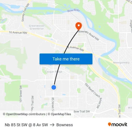 Nb 85 St SW @ 8 Av SW to Bowness map