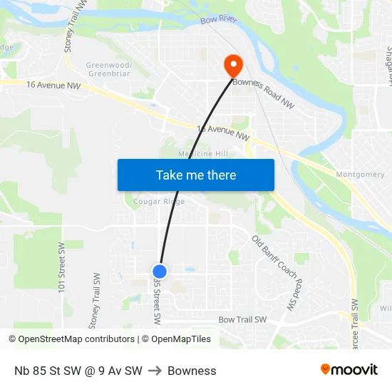 Nb 85 St SW @ 9 Av SW to Bowness map