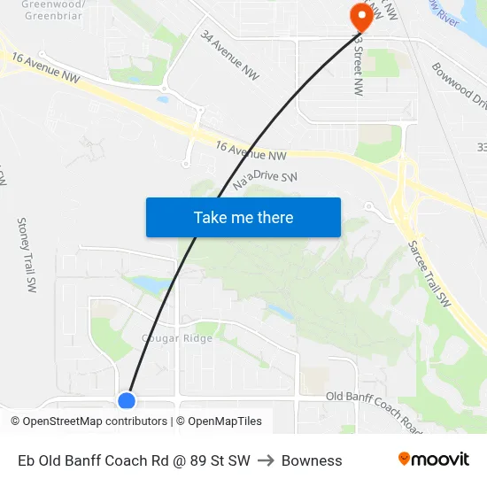 Eb Old Banff Coach Rd @ 89 St SW to Bowness map