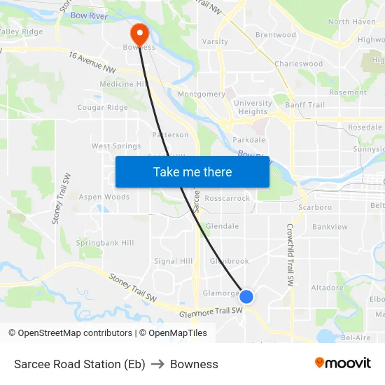 Sarcee Road Station (Eb) to Bowness map