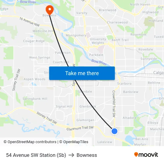54 Avenue SW Station (Sb) to Bowness map