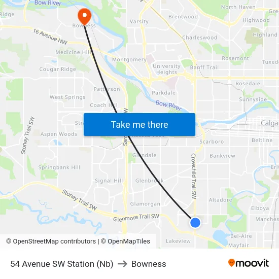 54 Avenue SW Station (Nb) to Bowness map