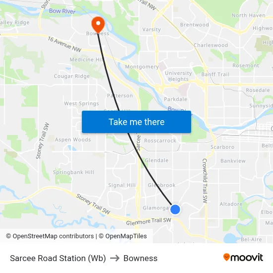 Sarcee Road Station (Wb) to Bowness map