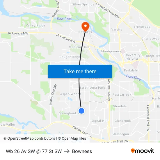 Wb 26 Av SW @ 77 St SW to Bowness map