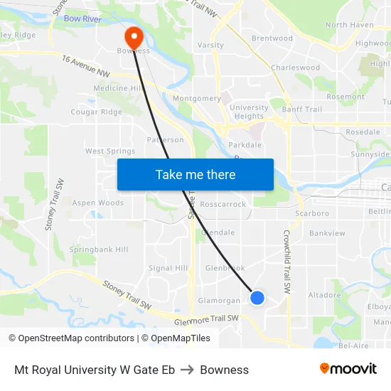 Mt Royal University W Gate Eb to Bowness map