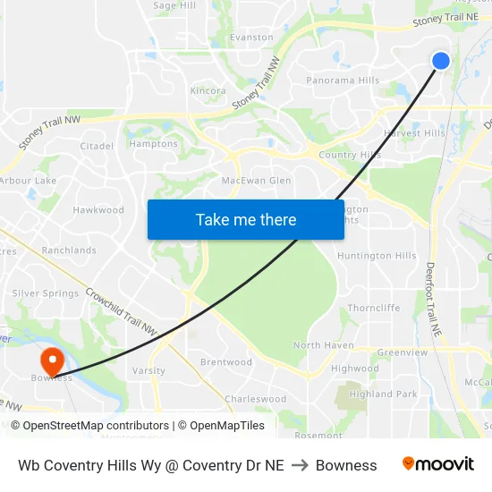 Wb Coventry Hills Wy @ Coventry Dr NE to Bowness map