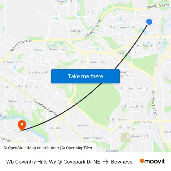 Wb Coventry Hills Wy @ Covepark Dr NE to Bowness map