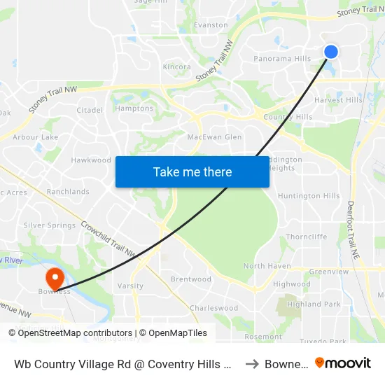 Wb Country Village Rd @ Coventry Hills Wy NE to Bowness map