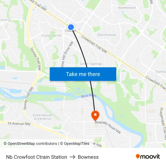 Nb Crowfoot Ctrain Station to Bowness map