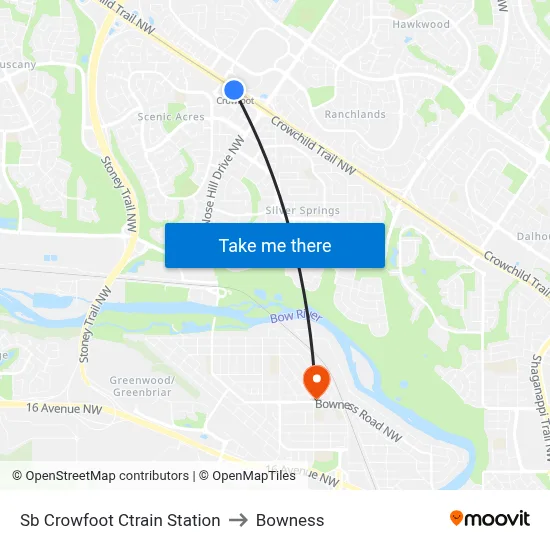 Sb Crowfoot Ctrain Station to Bowness map