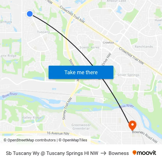 Sb Tuscany Wy @ Tuscany Springs Hl NW to Bowness map
