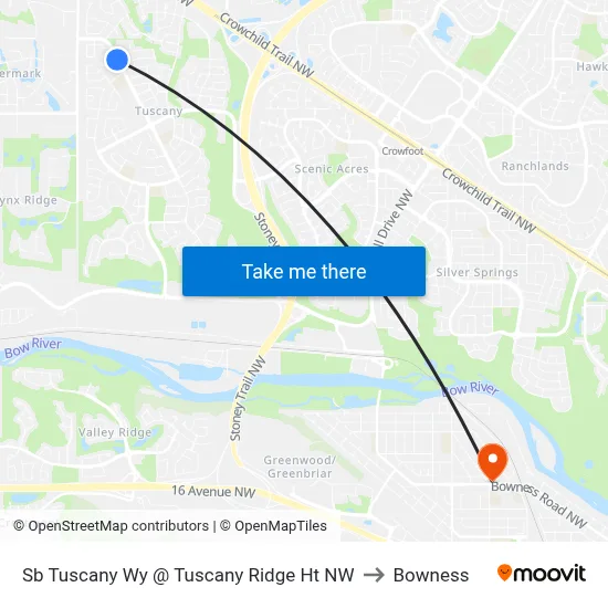 Sb Tuscany Wy @ Tuscany Ridge Ht NW to Bowness map