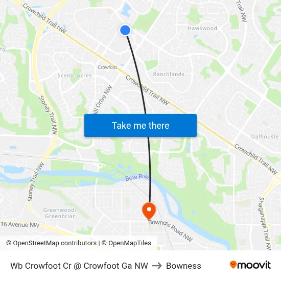 Wb Crowfoot Cr @ Crowfoot Ga NW to Bowness map