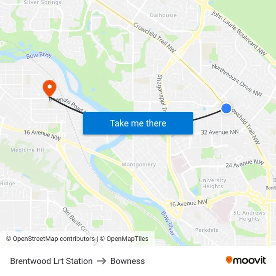 Brentwood Lrt Station to Bowness map