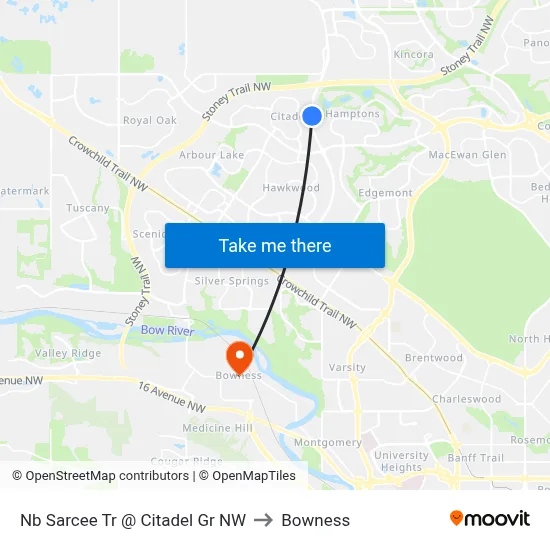 Nb Sarcee Tr @ Citadel Gr NW to Bowness map