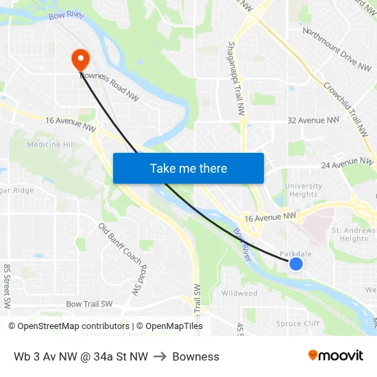 Wb 3 Av NW @ 34a St NW to Bowness map