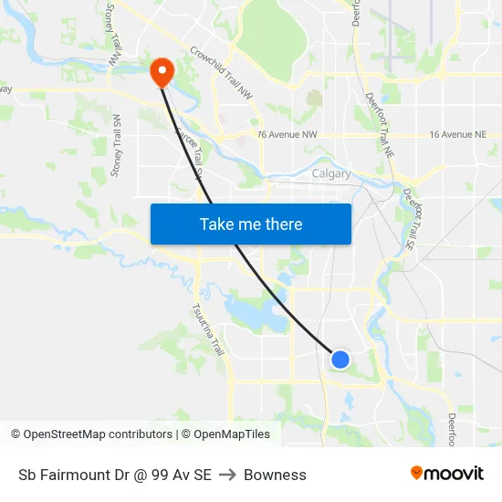 Sb Fairmount Dr @ 99 Av SE to Bowness map