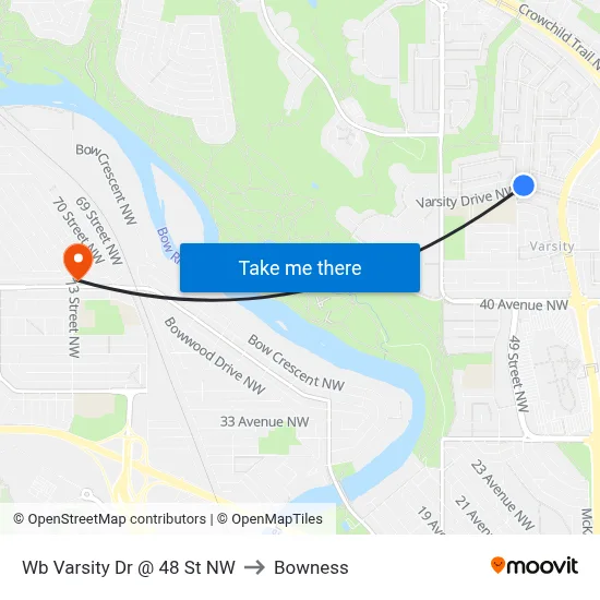 Wb Varsity Dr @ 48 St NW to Bowness map