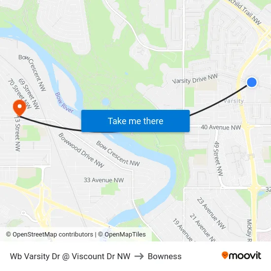 Wb Varsity Dr @ Viscount Dr NW to Bowness map