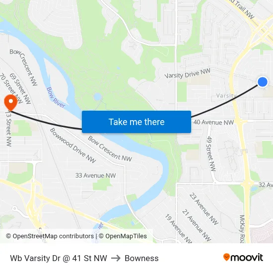 Wb Varsity Dr @ 41 St NW to Bowness map