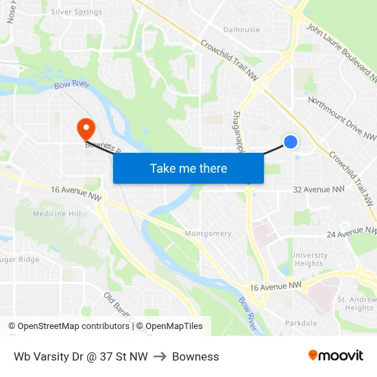 Wb Varsity Dr @ 37 St NW to Bowness map