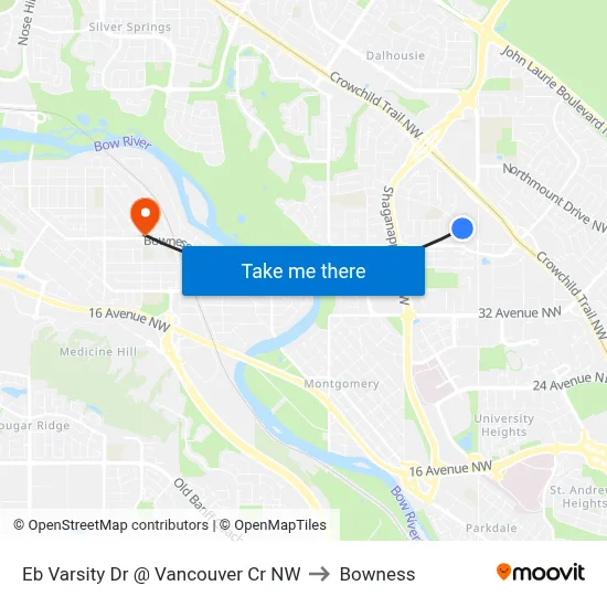 Eb Varsity Dr @ Vancouver Cr NW to Bowness map