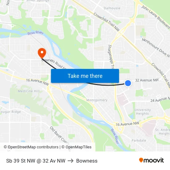 Sb 39 St NW @ 32 Av NW to Bowness map