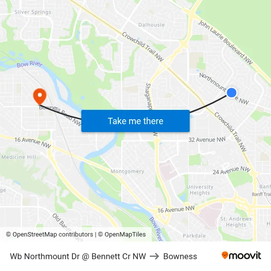 Wb Northmount Dr @ Bennett Cr NW to Bowness map