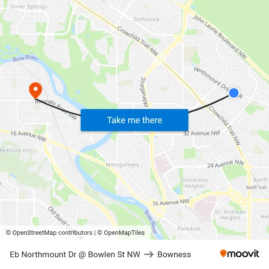 Eb Northmount Dr @ Bowlen St NW to Bowness map
