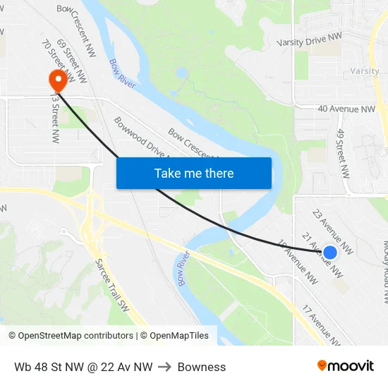 Wb 48 St NW @ 22 Av NW to Bowness map