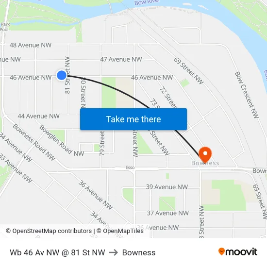 Wb 46 Av NW @ 81 St NW to Bowness map