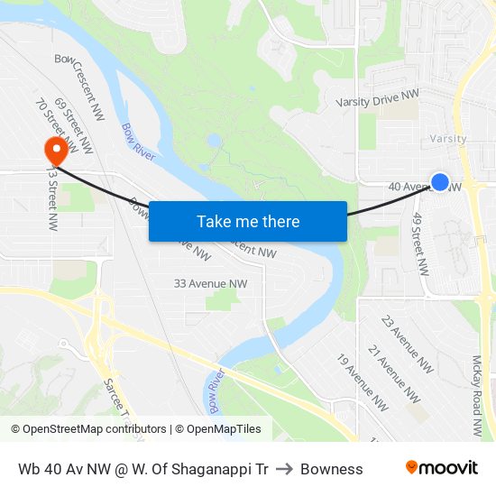 Wb 40 Av NW @ W. Of Shaganappi Tr to Bowness map