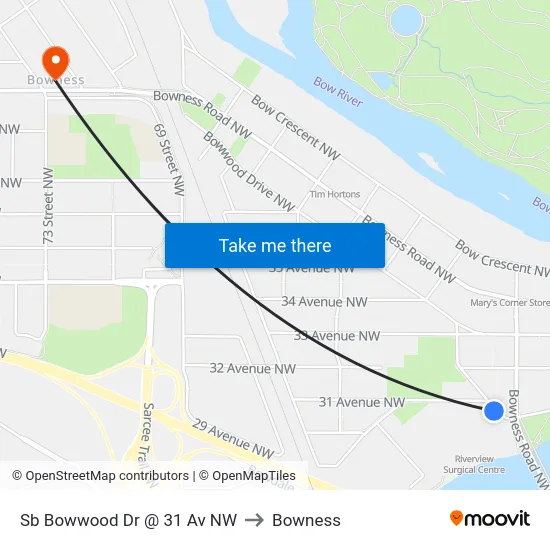 Sb Bowwood Dr @ 31 Av NW to Bowness map