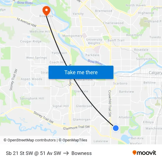 Sb 21 St SW @ 51 Av SW to Bowness map
