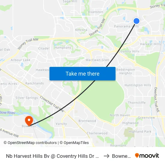 Nb Harvest Hills Bv @ Coventry Hills Dr NE to Bowness map