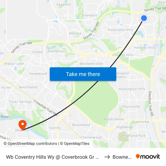 Wb Coventry Hills Wy @ Coverbrook Gr NE to Bowness map