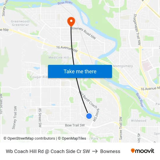 Wb Coach Hill Rd @ Coach Side Cr SW to Bowness map