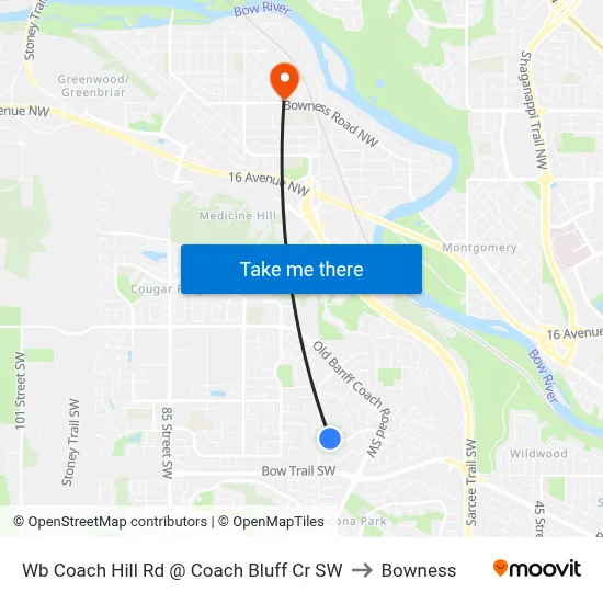 Wb Coach Hill Rd @ Coach Bluff Cr SW to Bowness map