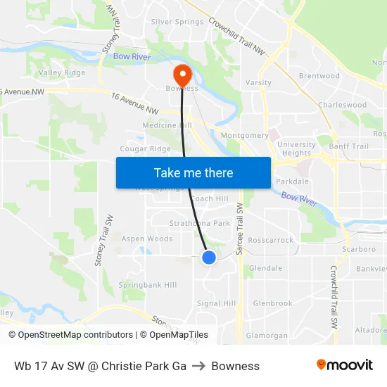 Wb 17 Av SW @ Christie Park Ga to Bowness map