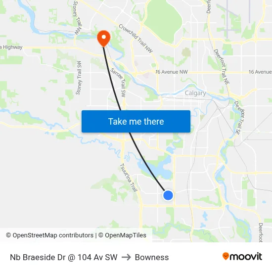 Nb Braeside Dr @ 104 Av SW to Bowness map