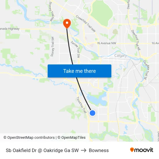 Sb Oakfield Dr @ Oakridge Ga SW to Bowness map