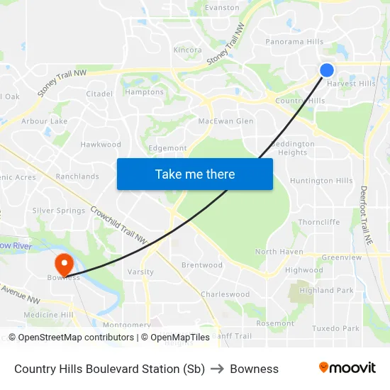 Country Hills Boulevard Station (Sb) to Bowness map