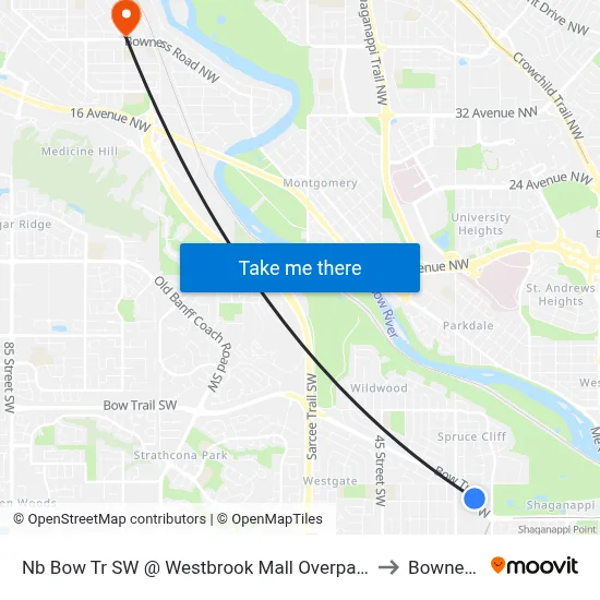 Nb Bow Tr SW @ Westbrook Mall Overpass to Bowness map