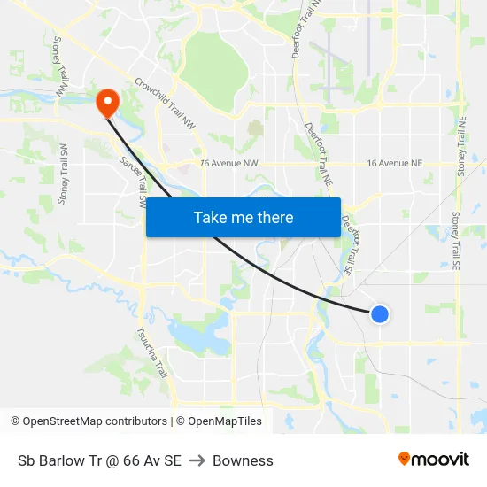 Sb Barlow Tr @ 66 Av SE to Bowness map