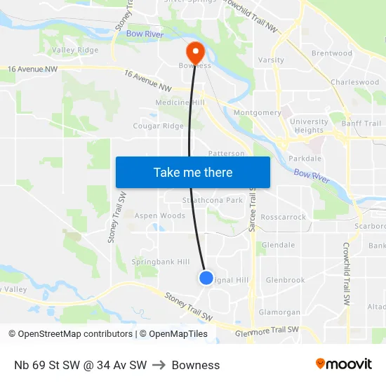 Nb 69 St SW @ 34 Av SW to Bowness map