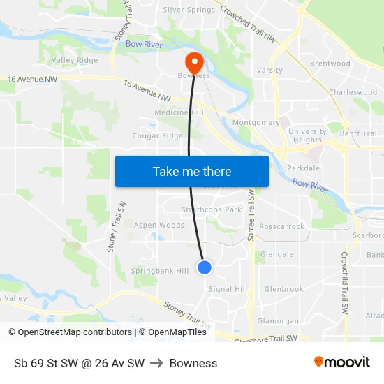Sb 69 St SW @ 26 Av SW to Bowness map