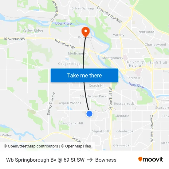 Wb Springborough Bv @ 69 St SW to Bowness map
