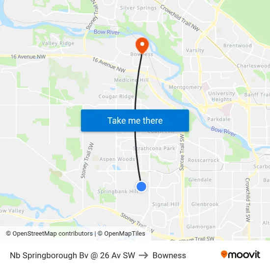 Nb Springborough Bv @ 26 Av SW to Bowness map