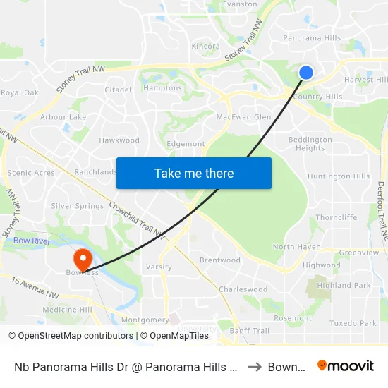 Nb Panorama Hills Dr @ Panorama Hills Ga NW to Bowness map