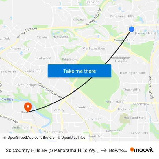 Sb Country Hills Bv @ Panorama Hills Wy NW to Bowness map
